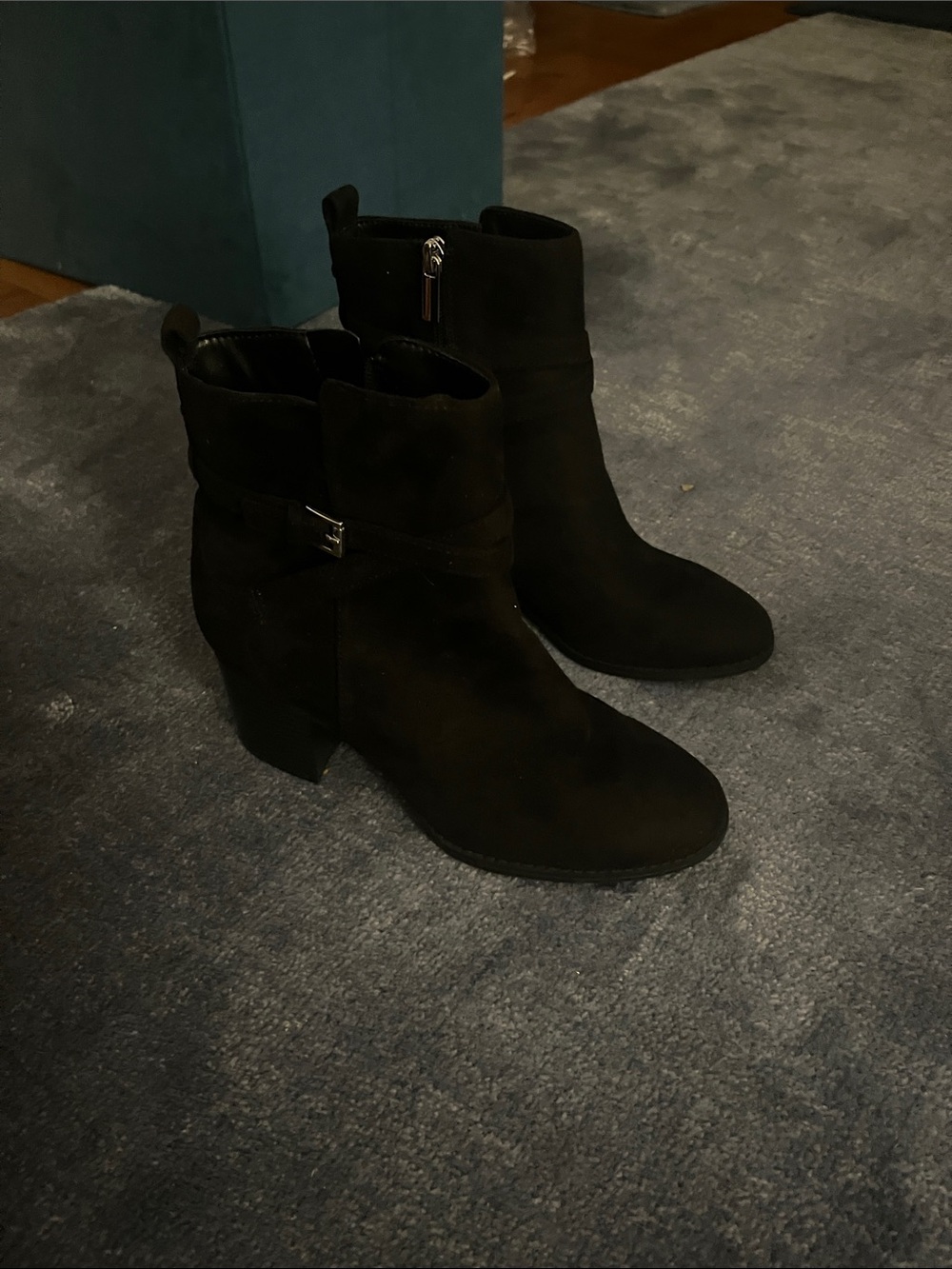 Bandolino Black Suede Ankle Booties with Buckle Detail